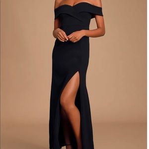 Lulu’s Song if Love Black off the shoulder formal gown full length